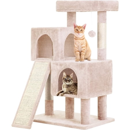 BestPet 36" Cat Tree, Tower with Scratching Posts, Multi-Level Furniture, Cat Cave & Toys, Beige