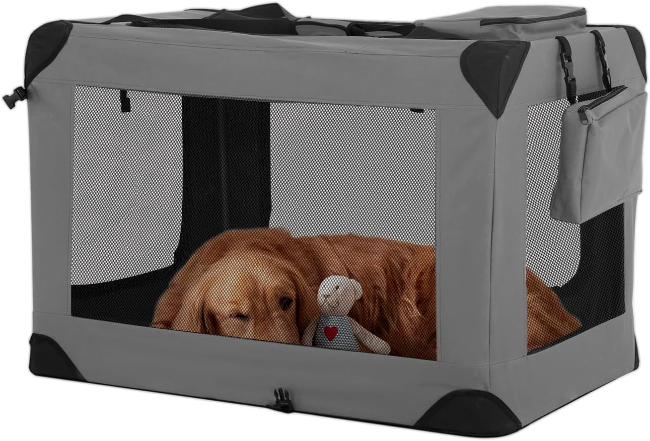 BestPet 36 inch Collapsible Dog Crate for Medium Dogs, 3Door Portable