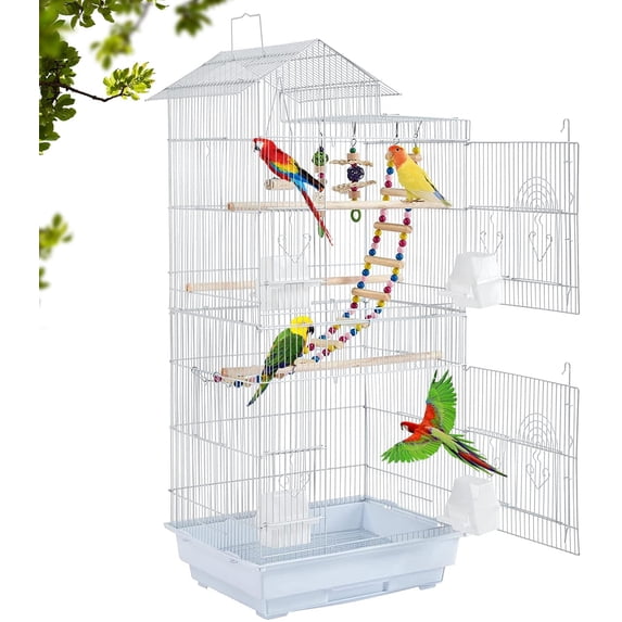 BestPet 39" Roof Large Flying Parrot Cage, Medium Size, Ideal for Parrots & Canaries, White