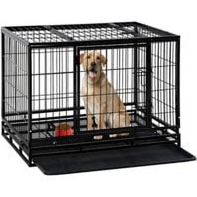 Large Black Heavy Duty Rolling Dog Crate with Double Doors