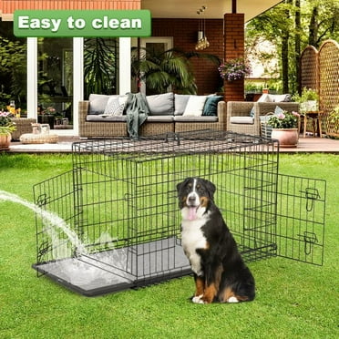 BestPet 48 inch Foldable Metal Dog Crate for Large Dogs, Double Door, Divider, Removable Tray(Black)