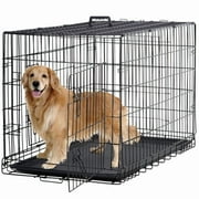 BestPet 48 inch Foldable Metal Dog Crate for Large Dogs, Double Door, Divider, Removable Tray(Black)