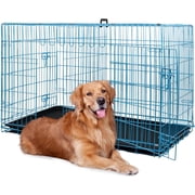 BestPet 48 inch Foldable Metal Dog Crate for Large Dogs, Double Door, Divider, Removable TrayBlue