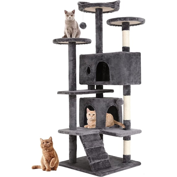 BestPet 54" Cat Tree Tower, Scratch Posts, Condo, Toys, Light Gray