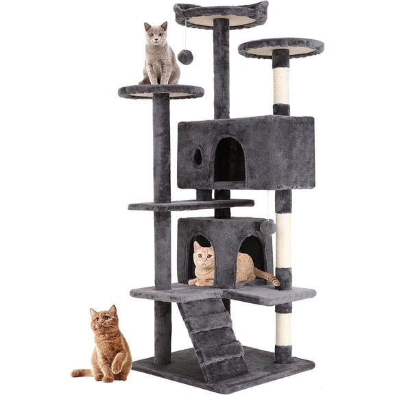 BestPet 54" Cat Tree Tower, Scratch Posts, Condo, Toys, Light Gray