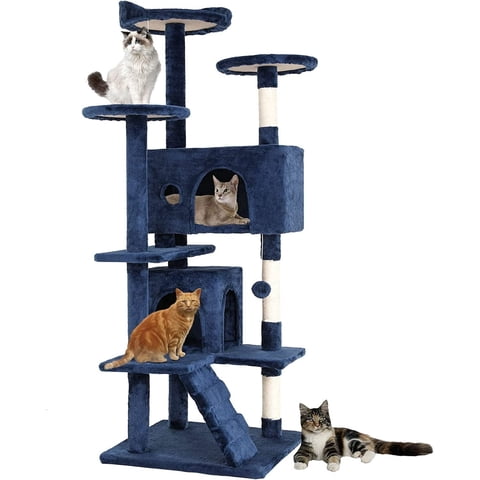 Bestpet 54-inch Cat Tree Tower, Standing House Cat Condo with Scratch Stay and Fun Toys, Navy Blue