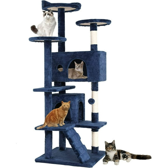 BestPet 54-inch Cat Tree Tower, Standing House Cat Condo with Scratch Stay and Fun Toys, Navy Blue