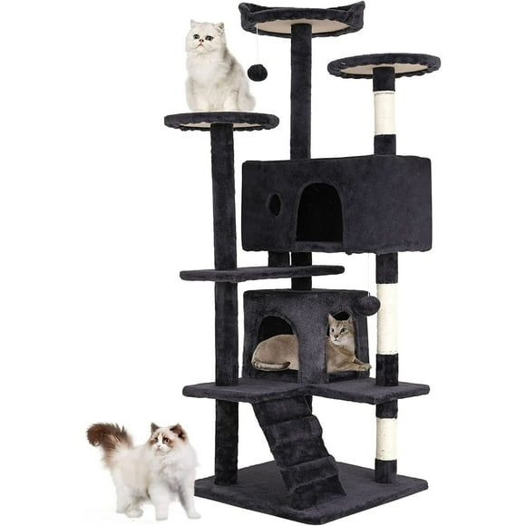 BestPet 54in Cat Tree Tower, Scratch Posts, Condo, Toys, Dark Gray, Perfect for Active Cats