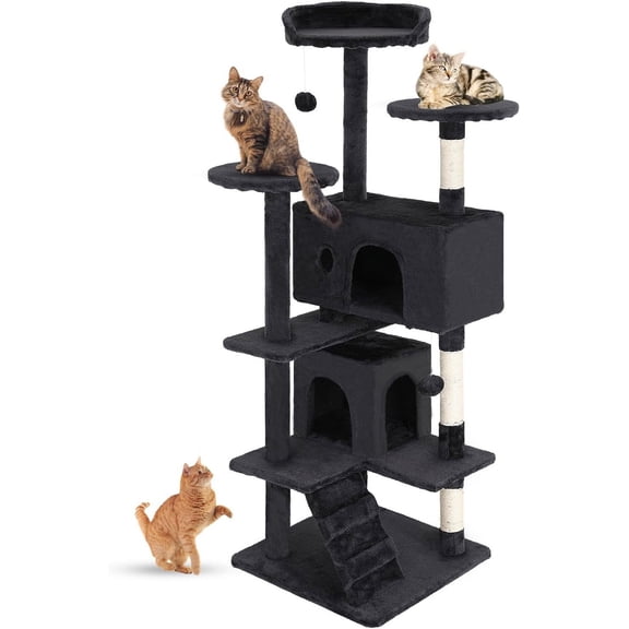 Bestpet 54 in Dark Gray Cat Tree Tower with Scratch Posts Condo and Toys for Active Cats