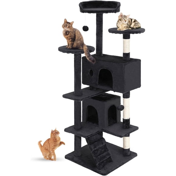Bestpet 54 in Dark Gray Cat Tree Tower with Scratch Posts Condo and Toys for Active Cats