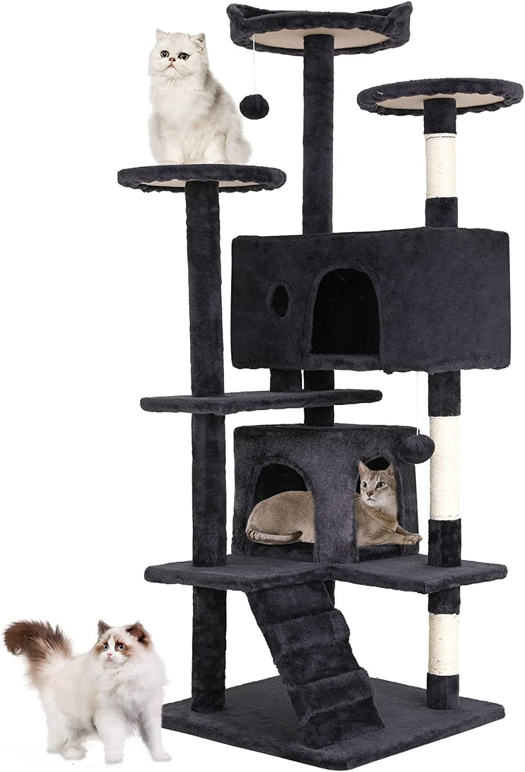 BestPet Large Kitty Pet Tree Tower, 54in Cat Scratching Posts Stand House Condo with Funny Toys, Dark Gray