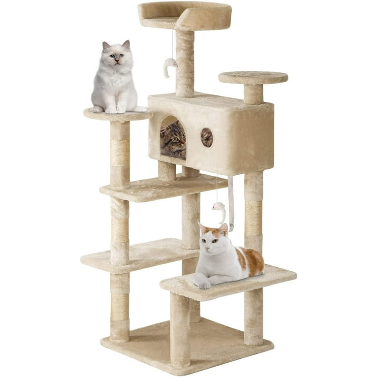 Bestpet 54in Cat Tree Tower with Cat Scratching Posts Stand House Cat Condo with Funny Toys Pink