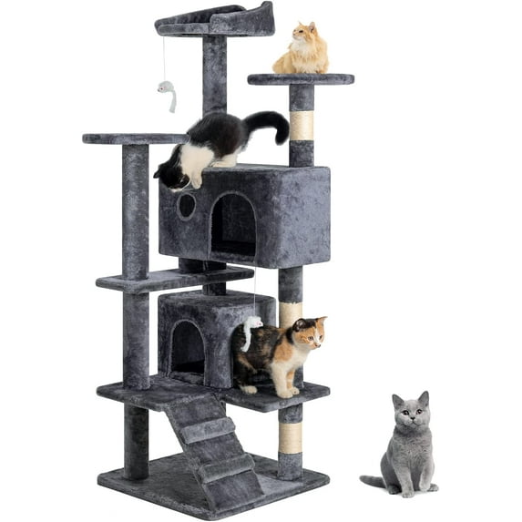 BestPet 54in Multi-Level Cat Tree Tower with Cat Scratching Post Stand House Furniture Kitty Activity Tree,Gray