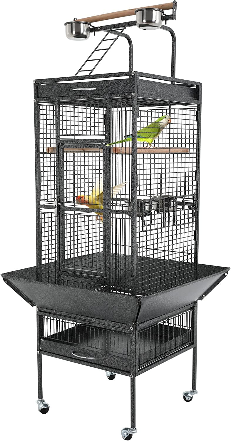61-Inch Black Wrought Iron Bird Cage with Rolling Stand