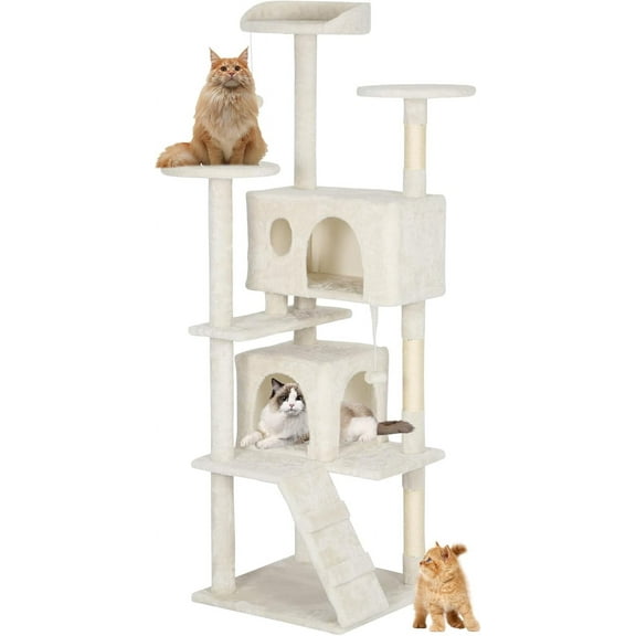 BestPet 62in Cat Tree Tower for Indoor Cats,Multi-Level Cat Furniture Activity Center with Cat Scratching Posts Stand House Cat Condo with Funny Toys for Kittens Pet Play House,Beige