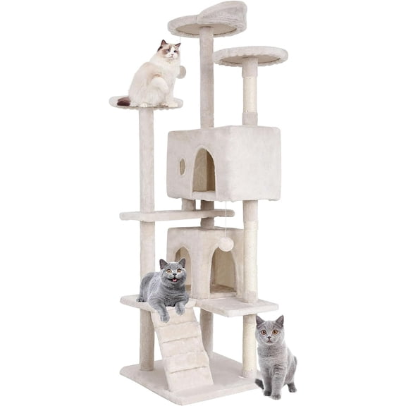 BestPet 70 inch Cat Tree Multi-Level Activity Center with Sisal Scratching Posts, Condos, Perches, Hanging Cat Toys,Beige