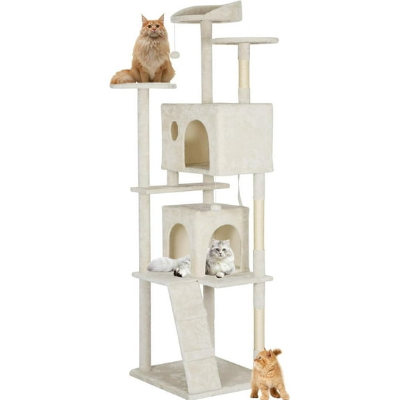 BestPet 81in Cat Tree Tower for Indoor Cats,Multi-Level Cat Furniture Activity Center with Cat Scratching Posts Stand House Cat Condo with Funny Toys for Kittens Pet Play House,Beige