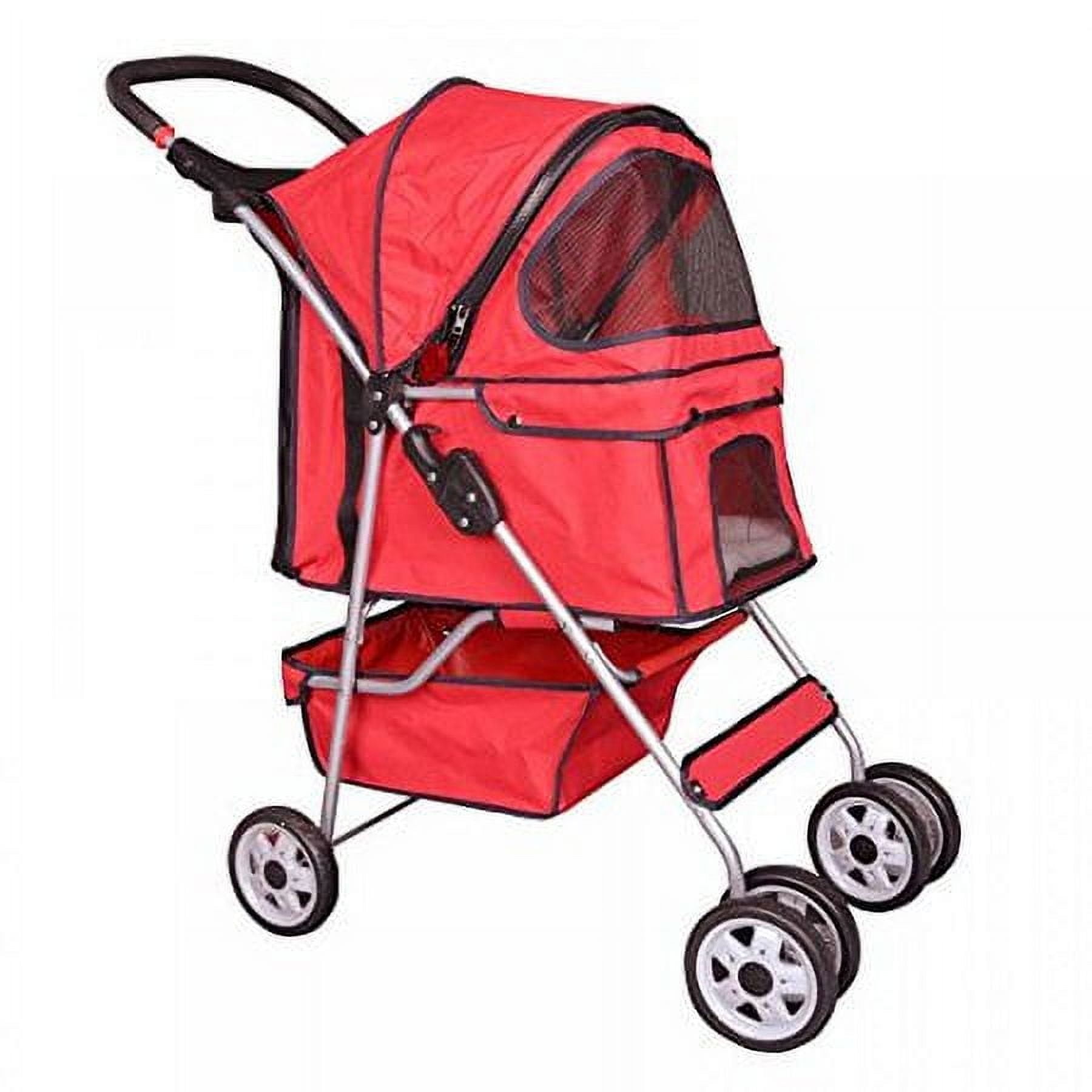 Red Folding Pet Stroller with Mesh Windows