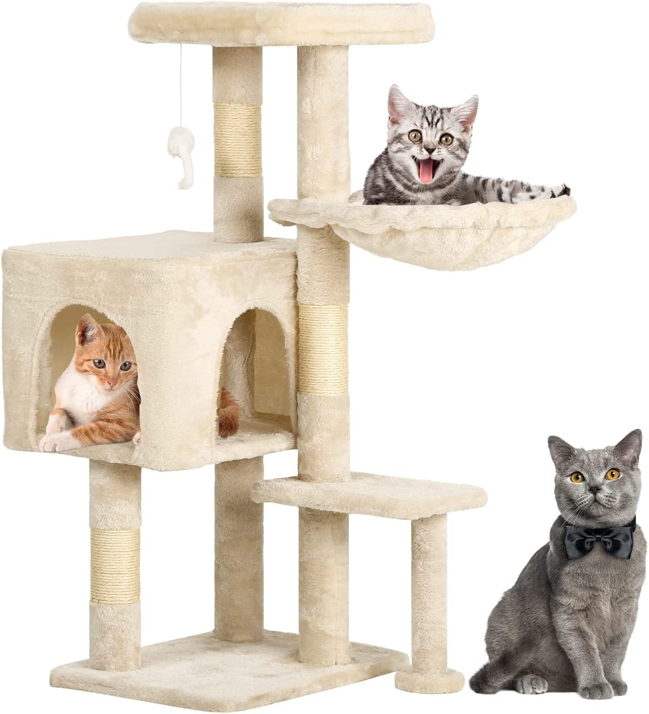 BestPet Cat Tree 37" Tall Cat Tower Kitten with Scratching Posts and Perches Indoor Activity Center for Cats (Beige)
