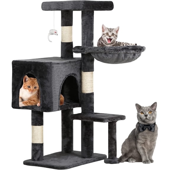 BestPet Cat Tree 37" Tall Cat Tower Kitten with Scratching Posts and Perches Indoor Activity Center for Cats (Light Gray)