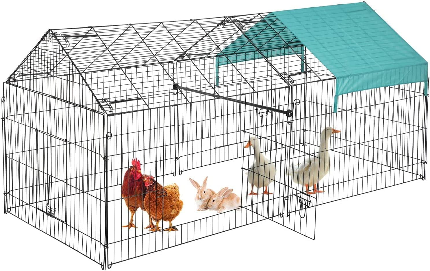 Large Metal Chicken Coop with Waterproof Cover and Roof Frame