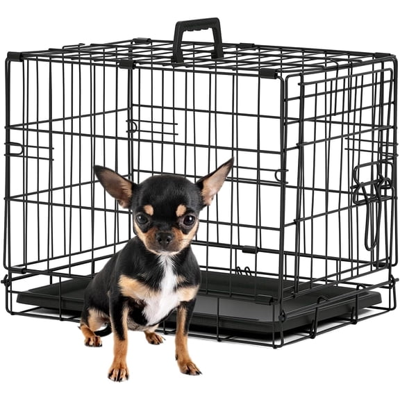 BestPet Dog Crate 18" Foldable Metal Kennel,Secure Slide-Bolt Latches, Leakproof Tray Portable Dog Cage for Small Breeds for Travel, Indoor & Outdoor Use,Black