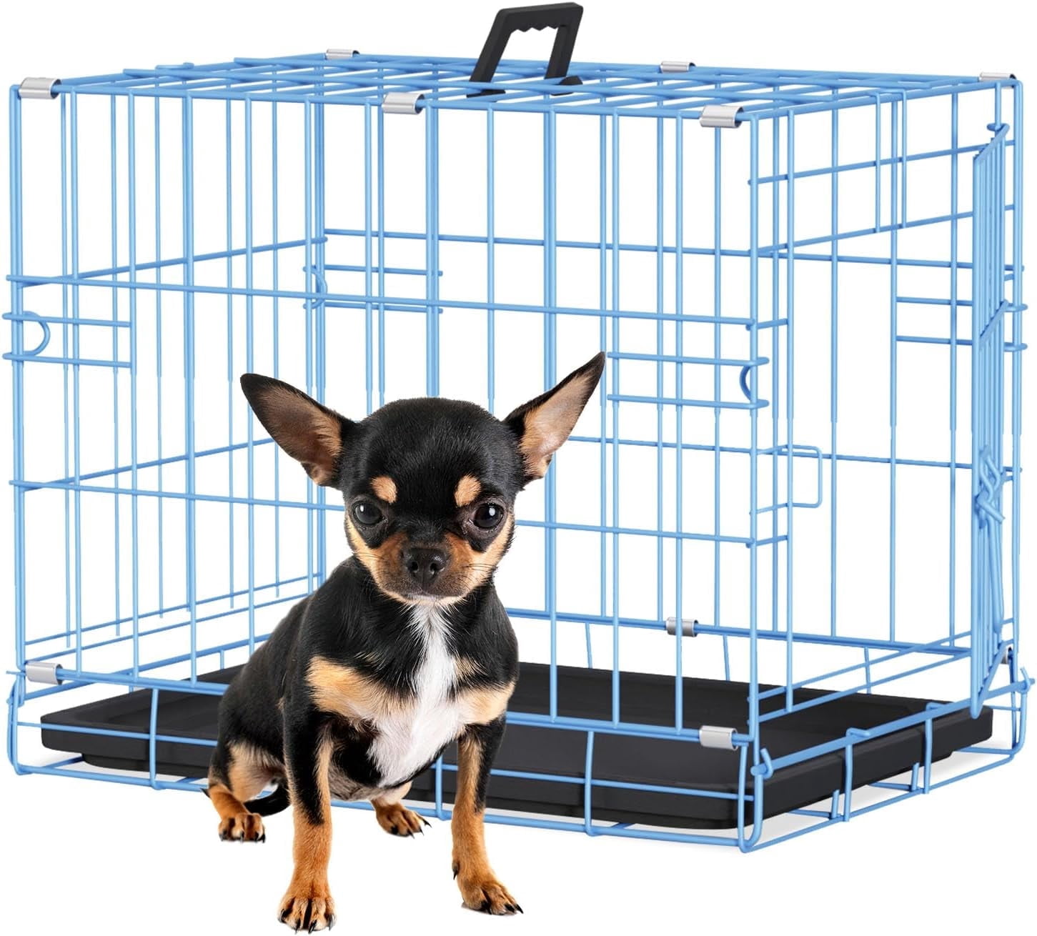 BestPet Dog Crate 18" Foldable Metal Kennel with Double Doors,for Small Breeds for Travel, Indoor & Outdoor Use,Blue