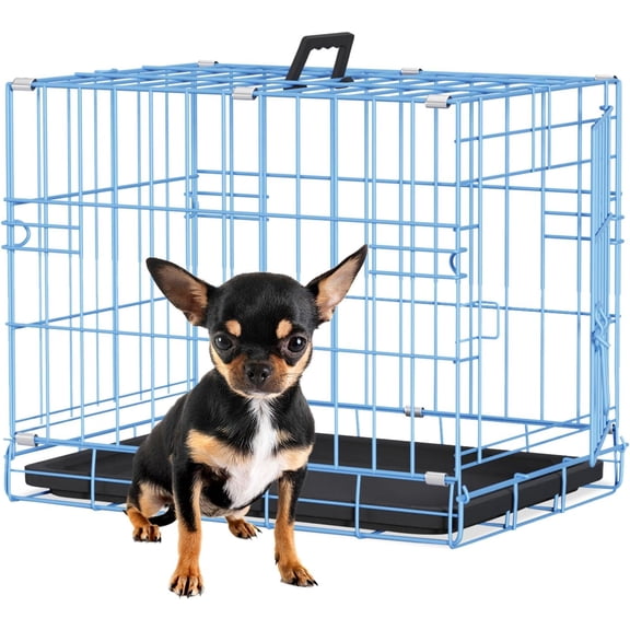 BestPet Dog Crate 18" Foldable Metal Kennel with Double Doors,for Small Breeds for Travel, Indoor & Outdoor Use,Blue