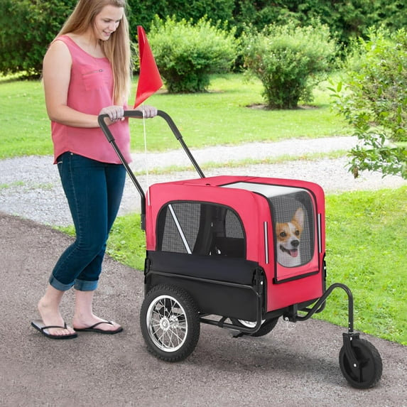 BestPet Dog Stroller 2-in-1Dog Bike Trailer Pet Stroller Bicycle Trailer Jogger Pet Dog Carrier Cart for Medium and Large Dogs Bicycle Carrier with Water-Proof Cover &Universal Trailer Hitch