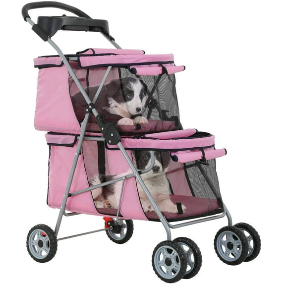 BestPet Dog Stroller Pet Carriers Bag Jogger Stroller for Medium Dogs Cats, Pink, 4 Wheels