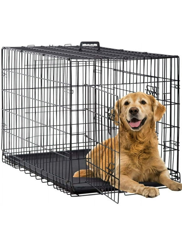 BestPet Folding Dog Crate with Divider and Tray, 42"L