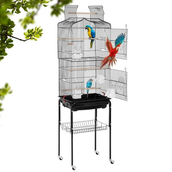 BestPet Large 64 in Metal Flight Cage with Rolling Stand, Black
