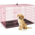 thumbnail image 1 of BestPet Large Dog Crate, 30" Pink, Metal Wire, Double Door, Folding, with Plastic Tray & Handle, 1 of 7