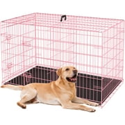 Bestpet 36"L x 22"W x 25"H Foldable Metal Kennel with Double Doors,Leakproof Tray,Portable Dog Cage,Pink