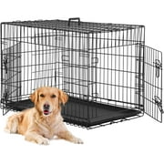 BestPet Large Dog Crate Metal Wire Double-Door Folding Pet Animal Pet Cage with Plastic Tray and Handle,24inches Black