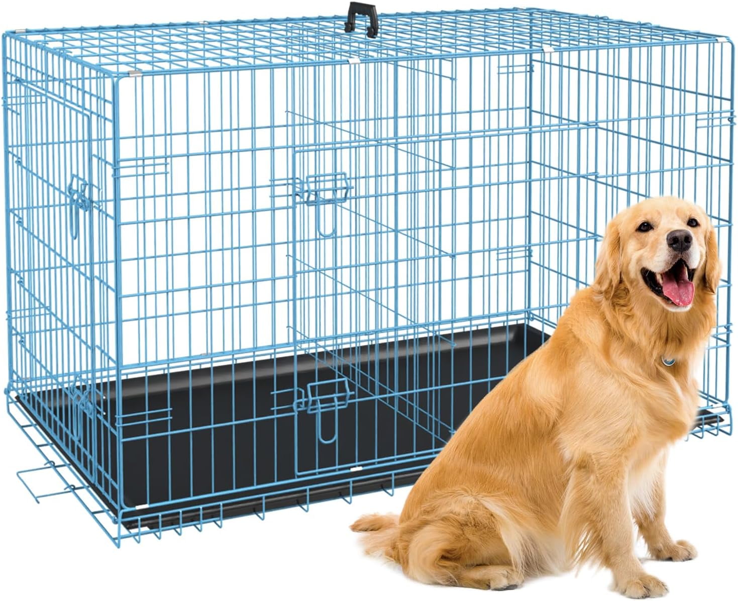 BestPet Large Dog Crate Metal Wire DoubleDoor Folding Pet Animal Pet