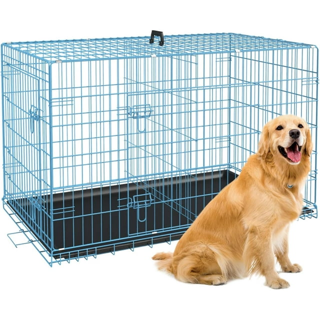 BestPet Large Dog Crate Metal Wire DoubleDoor Folding Pet Animal Pet