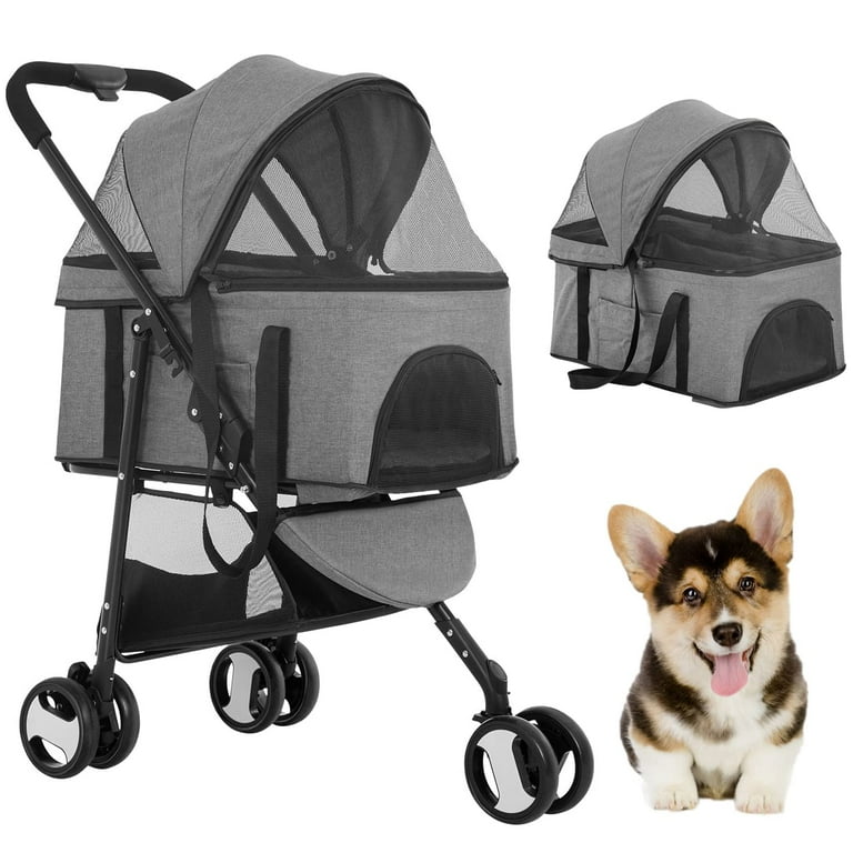 Pet stroller cat dog cage hotsell 3 wheels stroller travel folding carrier