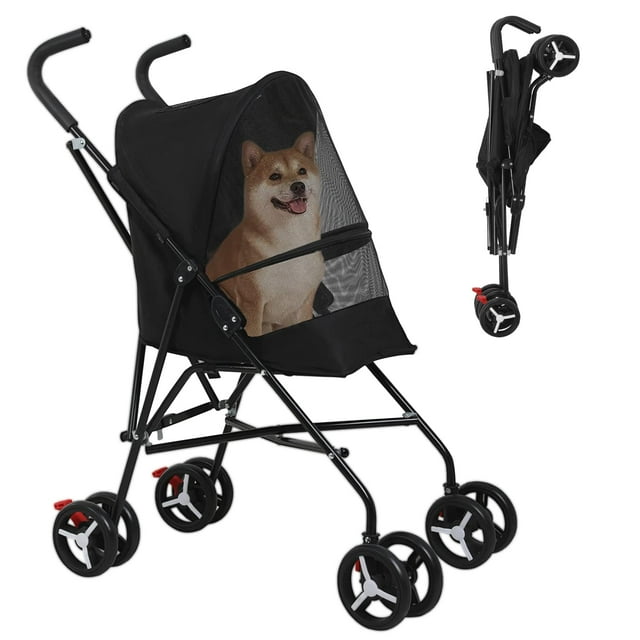 BestPet Pet Stroller Dog Cat Stroller with Handlebars Canopy Breathable