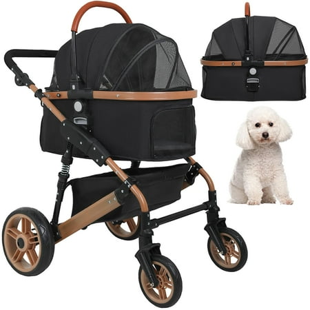 BestPet 3-Wheeled 3-in-1 Dog & Cat Stroller with Detachable Carrier, Black