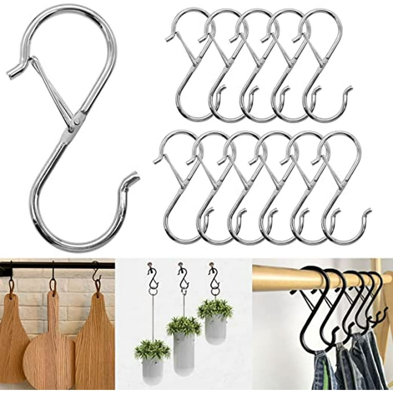 BestS Hooks with Safety Buckle 3.4 Inch Heavy Duty Max 40 Lbs Rack Hooks  Stainless Black Metal Hanging Hooks for Pans Pots Kitchenware Mugs Towels