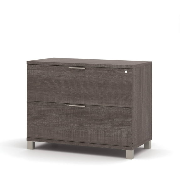Bestar 2 Drawer Lateral Wood Lockable Filing Cabinet, Gray