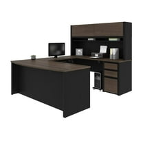 Bestar Connexion 6 Piece U Shaped Computer Desk with Hutch in Antigua and Black