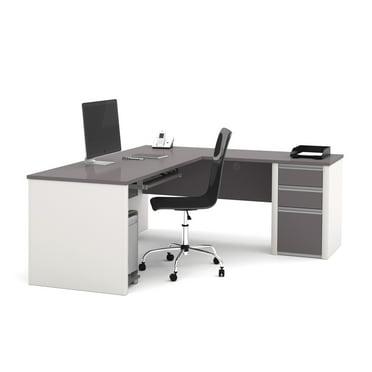 Bestar  Connexion 72W L Shaped Desk with Storage Drawers Slate & Sandstone