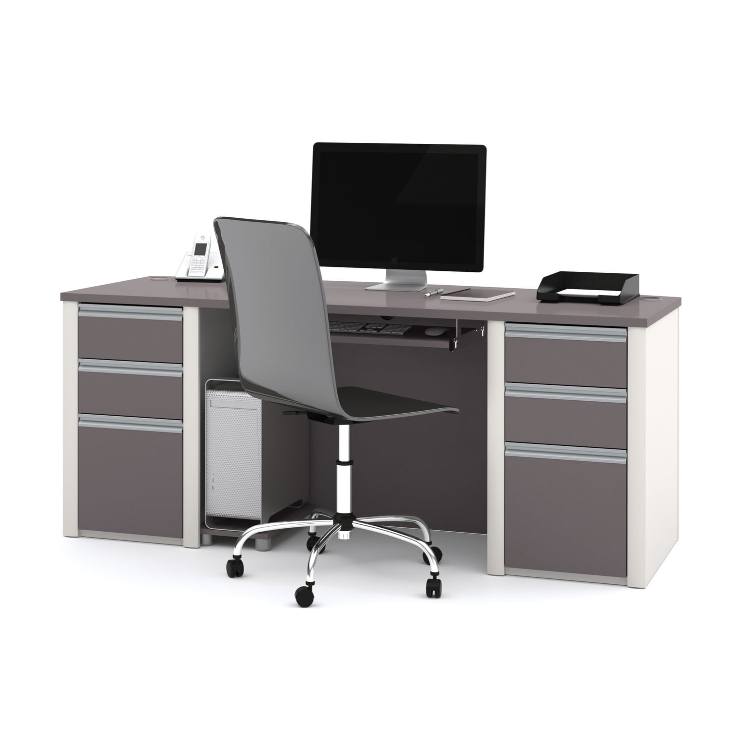 Contemporary Executive Slate & Sandstone Desk with Filing Cabinet