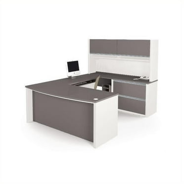 Bestar Connexion U-Shape Home Office Set with 1 Oversized Pedestal in Sandstone and Slate