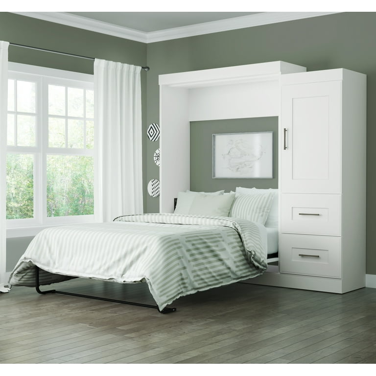 Bestar Edge Full Wall Bed with 2 Drawer Storage Unit in White