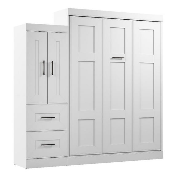 Bestar Edge Queen Murphy Bed with Wardrobe (90W) in White
