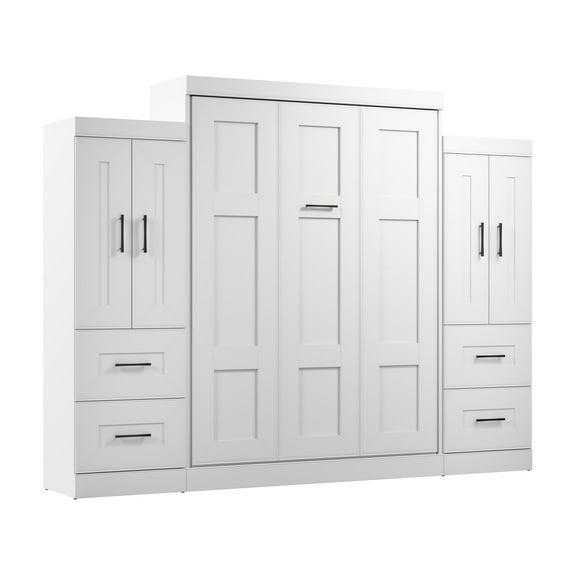 Bestar Edge Queen Murphy Bed with Wardrobes (115W) in White