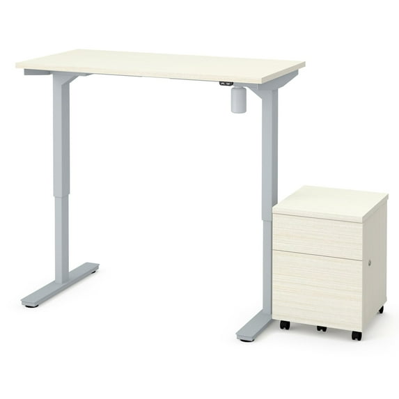 Bestar 2 Piece Adjustable Table and Mobile Filing Cabinet in White Chocolate